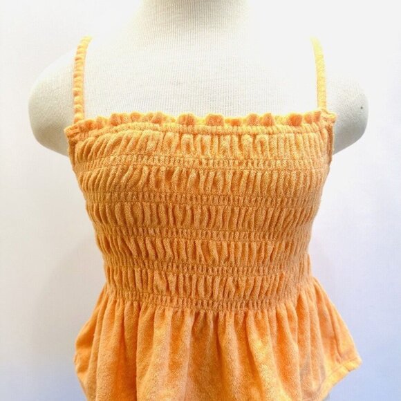 NWT SO Juniors Pullover Square Neck Terry Cloth Smocked Peplum Orange Tank Small - Picture 1 of 9